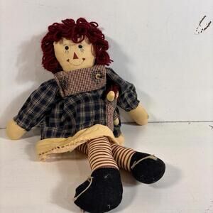Primitive Raggedy Ann Doll W Baby Americana Folk Art Shabby Chic Yarn Hair